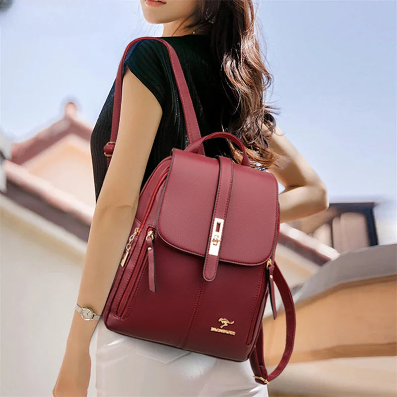 Sac à Dos Cuir Rouge Décontracté Femme