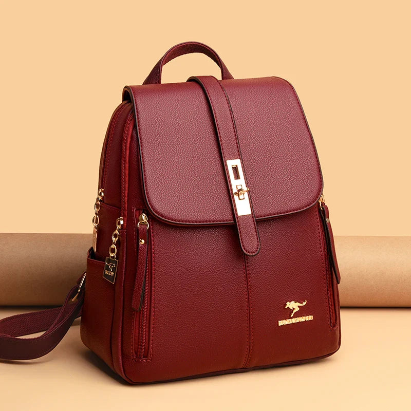 Sac à Dos Cuir Rouge Décontracté Femme