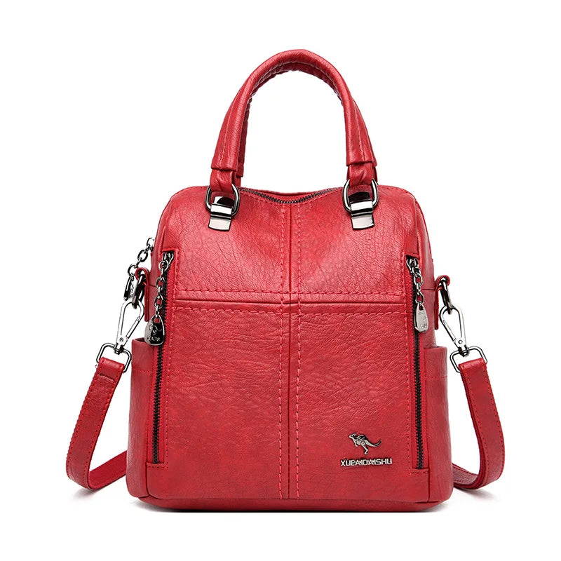 Sac à Dos Cuir Épaule Convertible Rouge