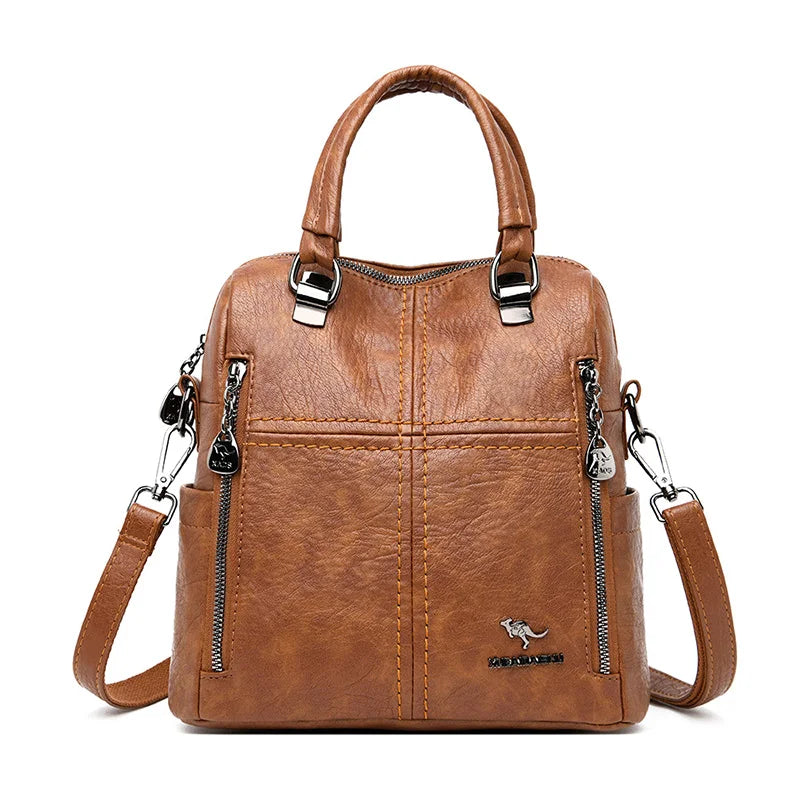 Sac à Dos Cuir Femme Convertible Marron