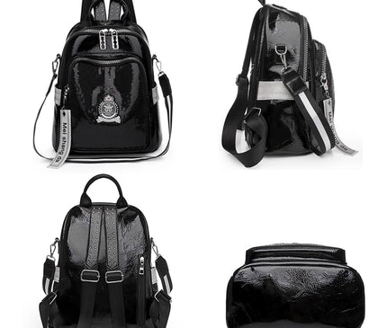 Sac à Dos Cuir Verni Pailleté Femme