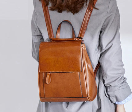 Sac à Dos Cuir Huilé Femme Rétro