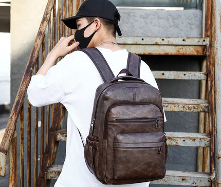 Sac à Dos Cuir Masculin USB Ordinateur