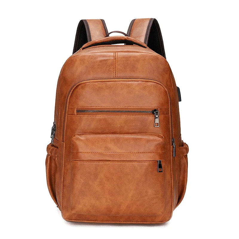 Sac à Dos Cuir Homme USB Ordinateur Spacieux
