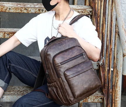 Sac à Dos Cuir Masculin USB Ordinateur