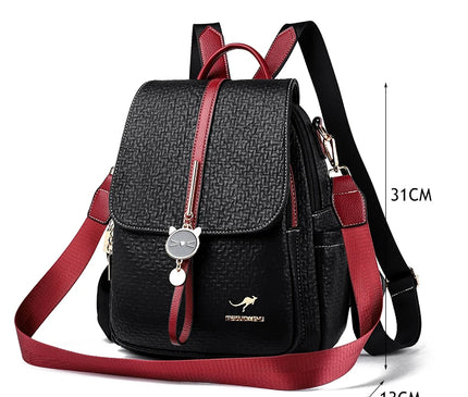 Sac à Dos Cuir Femme Gaufré Pompon