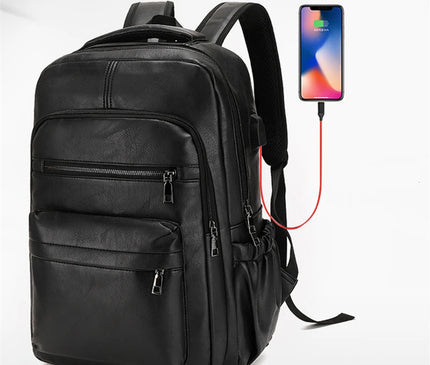 Sac à Dos Cuir Casual USB Multi-Poches