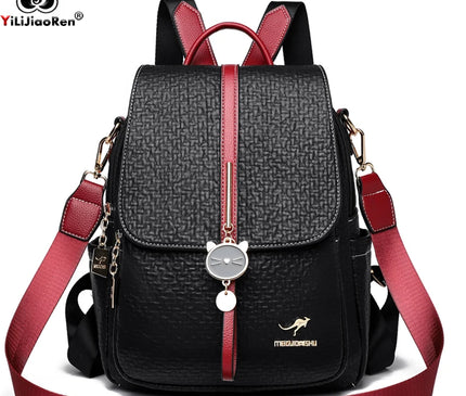 Sac à Dos Cuir Femme Gaufré Pompon